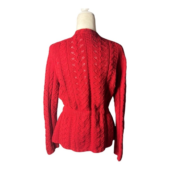 Lambs Wool Knit Red Long-Line Cardigan Large - Picture 2 of 4